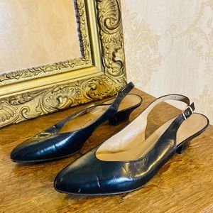 Vintage Bruno Magli Black Leather Slingback Heels
